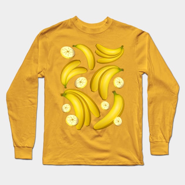 Banana Fruity Pattern Long Sleeve T-Shirt by BluedarkArt